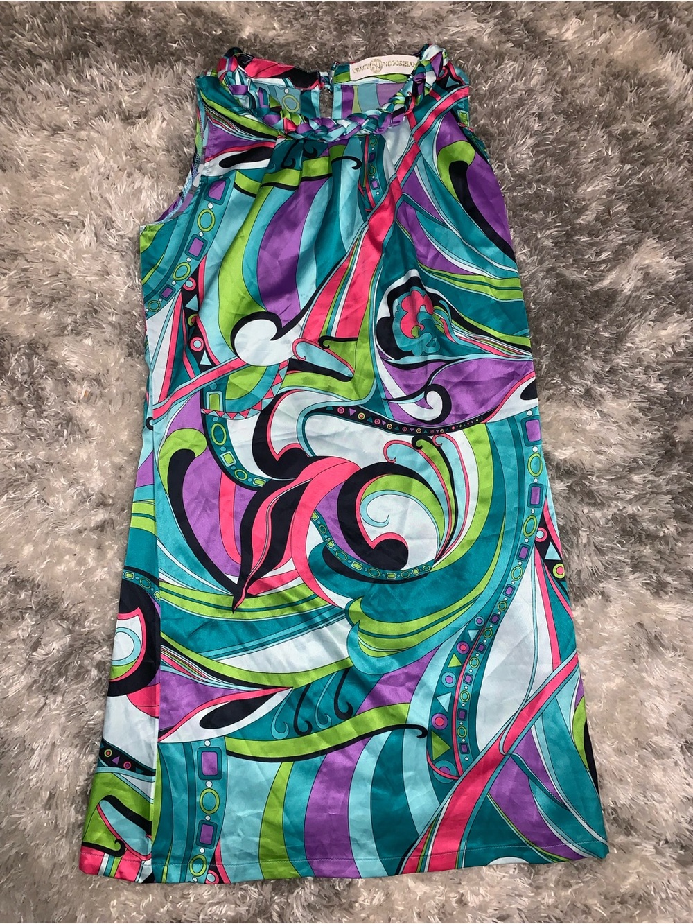 Tracy Negoshian Teal Aqua Purple Pink Swirl Sleeveless Cover-Up